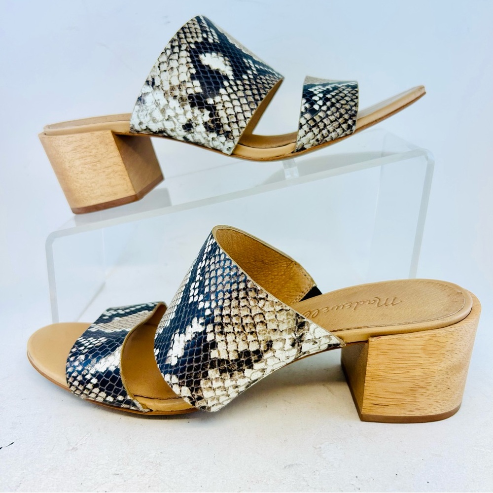 MADEWELL Gray Cream Beige Snake Embossed Leather Kiera Mule Sandals, size 8.5 - Picture 5 of 12